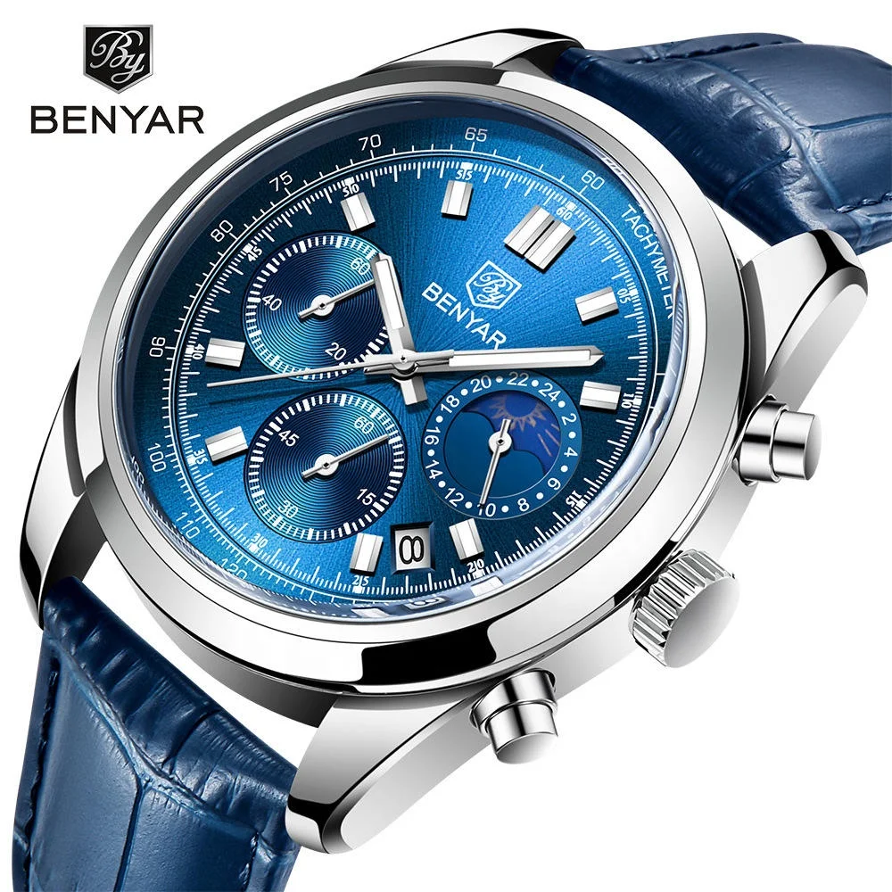 Luxury BENYAR 5193 Chronograph Quartz Benyar Watches Men Sports Luminous  Waterproof Watch Montre Benyar