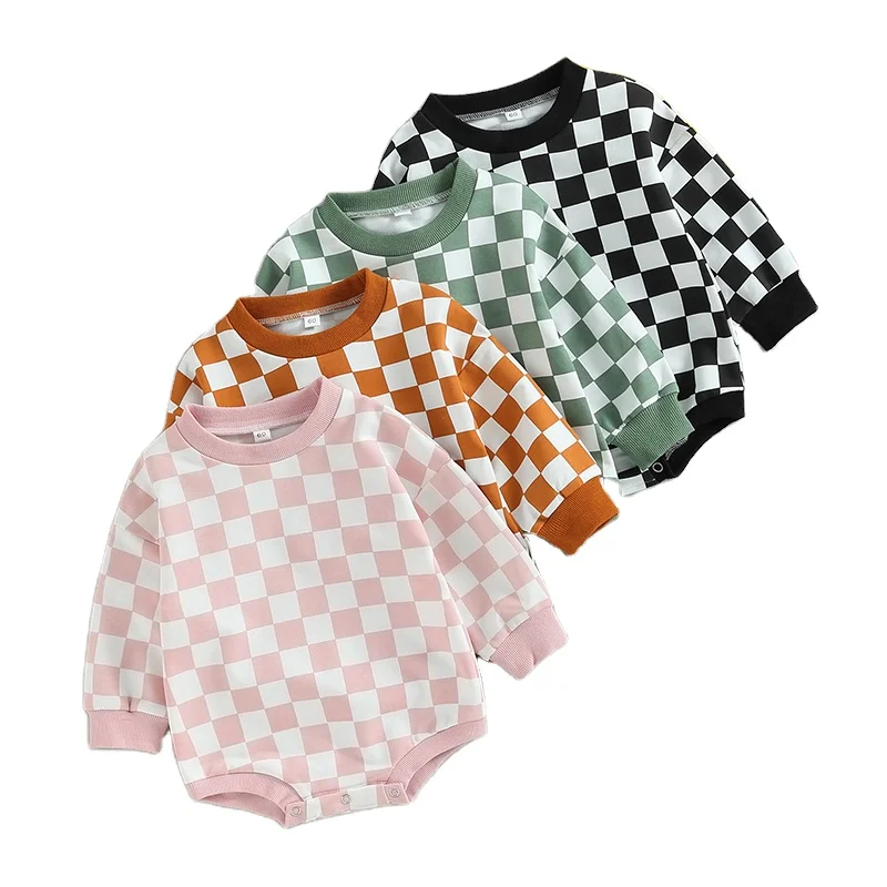  Baby Boy Girl Fall Clothes Crewneck Sweatshirt Romper  Checkerboard Long Sleeve Bodysuit Oversized Pullover Top (Coffee  Checkerboard , 0-6 Months ) : Clothing, Shoes & Jewelry