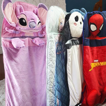 Hot Sale Cartoon Lazy Sleeping Bag Kids' One Piece Hooded Pajamas Wearable Blanket and Foldable Throw Pillows