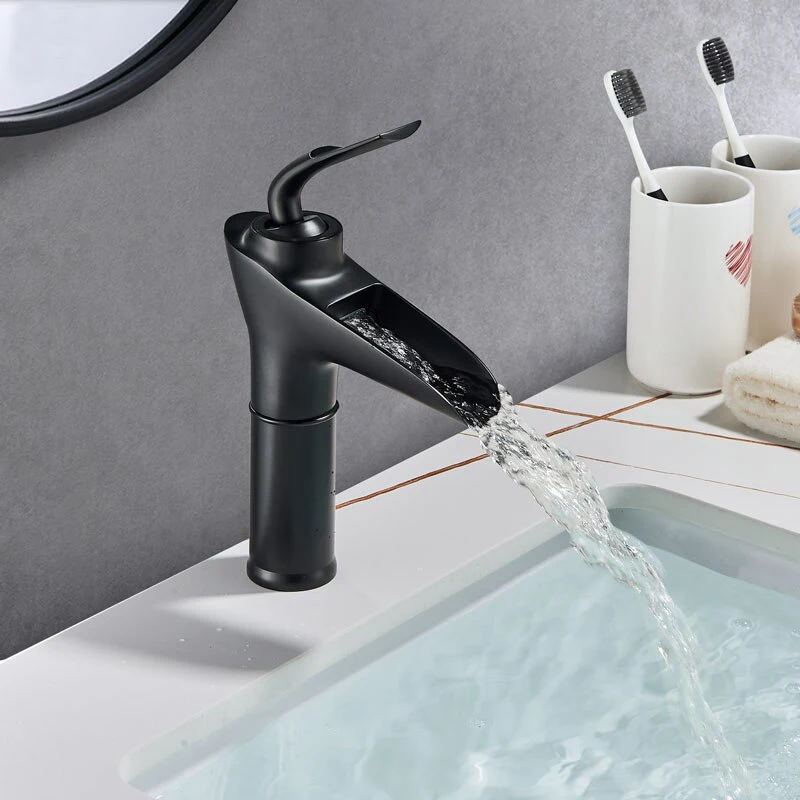 Luxury Black Waterfall Bathroom Sink Basin Faucet Single Handle Hot And ...