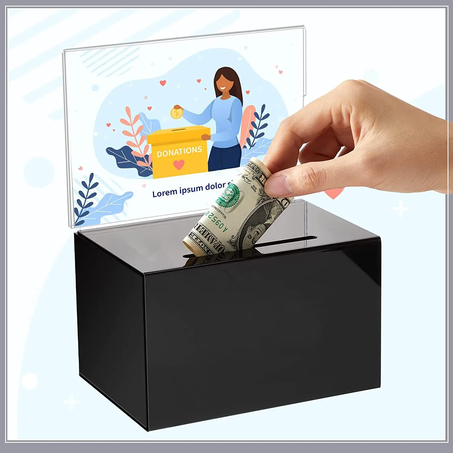 Acrylic Donation Box with Lockable clear Ticket Suggestion Box for Collecting Donations, Suggestions, Complaints