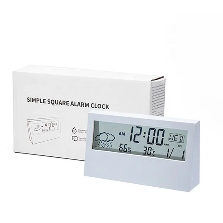 Transparent LCD Table Clock Weather Station Display Alarm Clock Promotional Household Temperature Indicator with Humidity