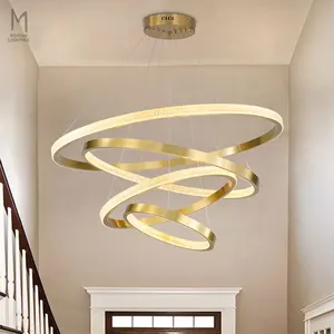Luxury Gold Ring Shaped Led Stair Light Dining Room Circle Chandelier Lighting