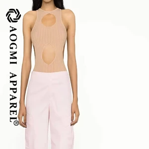 Haute Couture Vintage Fashion Ladies Sleeveless Cold Shoulder Front Cutout Breathable Cotton Knitted Casual Sweater