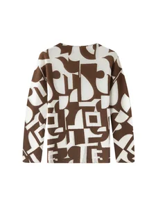 Miyake Spring New Arrival Cute Pleated Striped Long-Sleeved T-Shirt Women's Fashionable Loose Neck Mandarin Collar All-Match Top