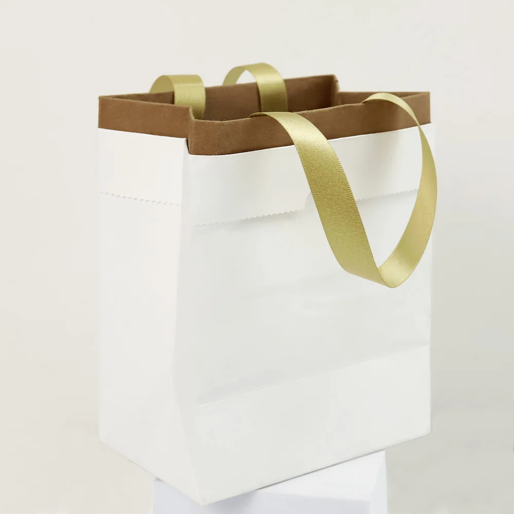 Custom Polyester Paper Bag Satin Ribbon Handle - Eco-friendly