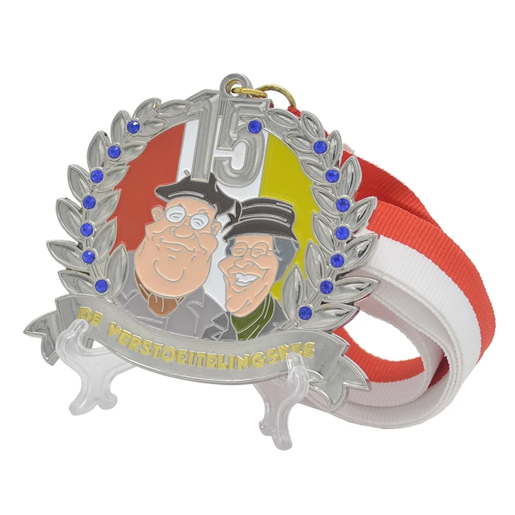 Custom metal craft 15th wedding anniversary of the elderly  memorial medal  with ribbon