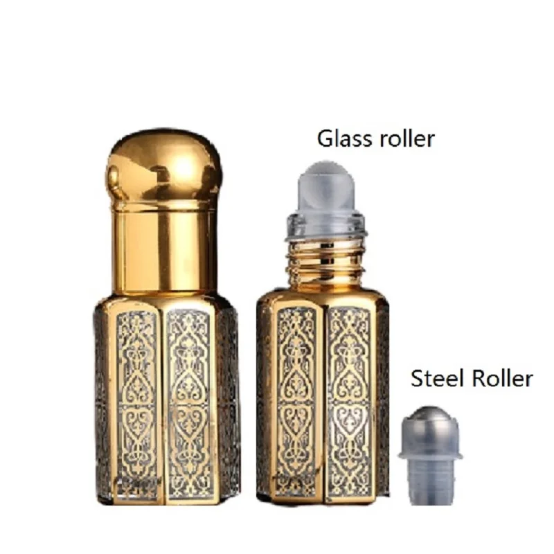 3ml 6ml 12ml Luxury Empty Glass Essential Oil Roll on Bottle Round Silver Gold Black Lid Glass Steel Bead Roller Perfume Vials