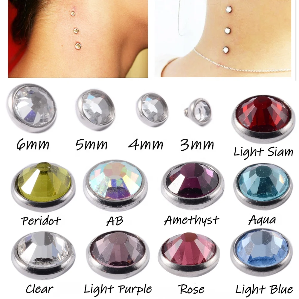 Piercing Dermico In Acciaio Chirurgico | CZ Diamante | Per Uomini E Donne | Top Ancora Microdermal
