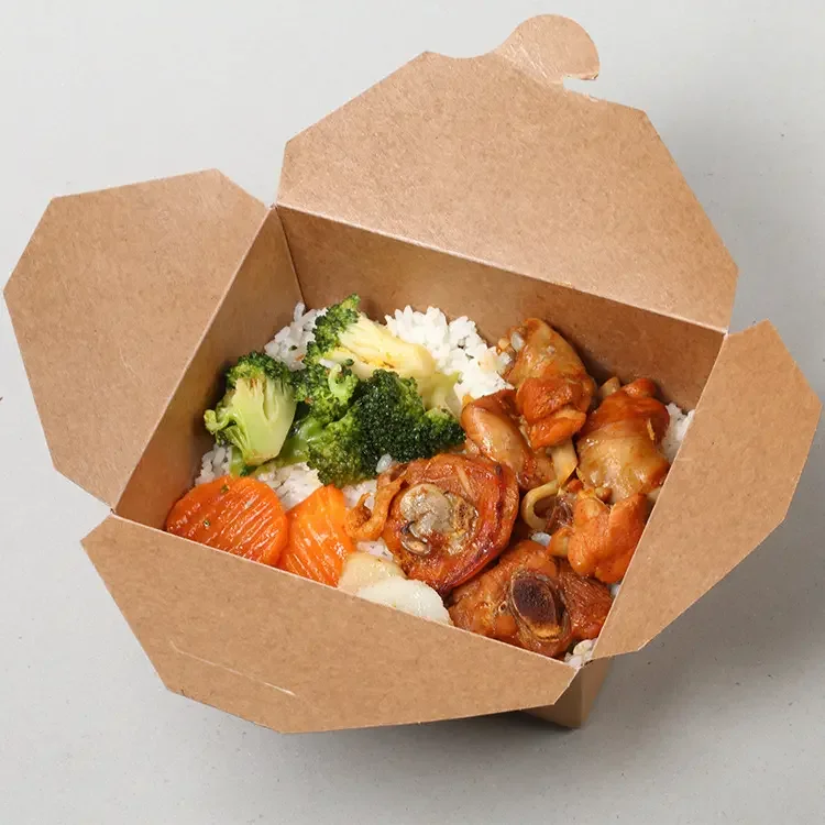 Customized Logo Grease Leak Resistant Bio Paper Lunch Boxes for Sushi and Noodles Takeout To-Go Food Containers