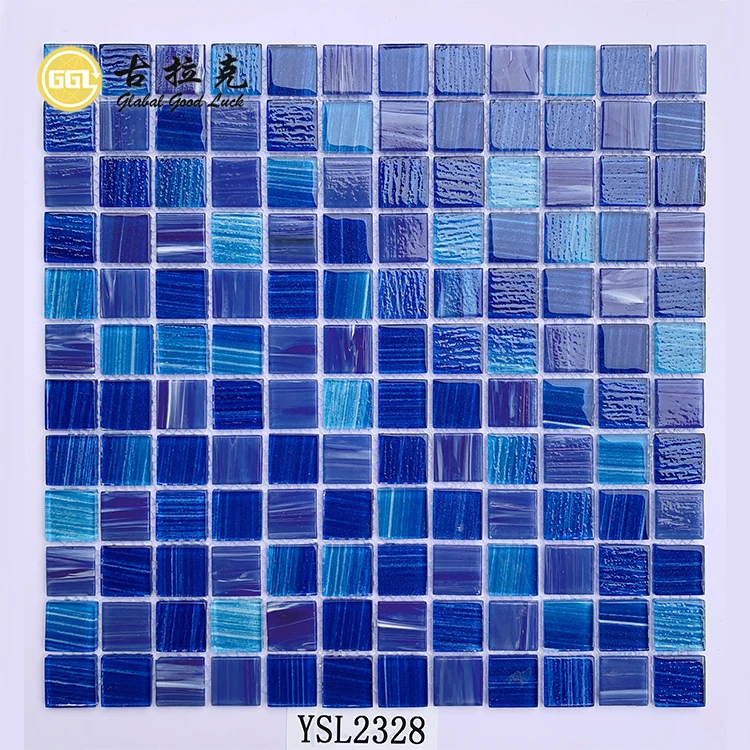 Bluewhale Tile Hot Melt Glass Swimming Pool Tile Square Blue Iridescent Swimming Pool Tile Glass Mosaic