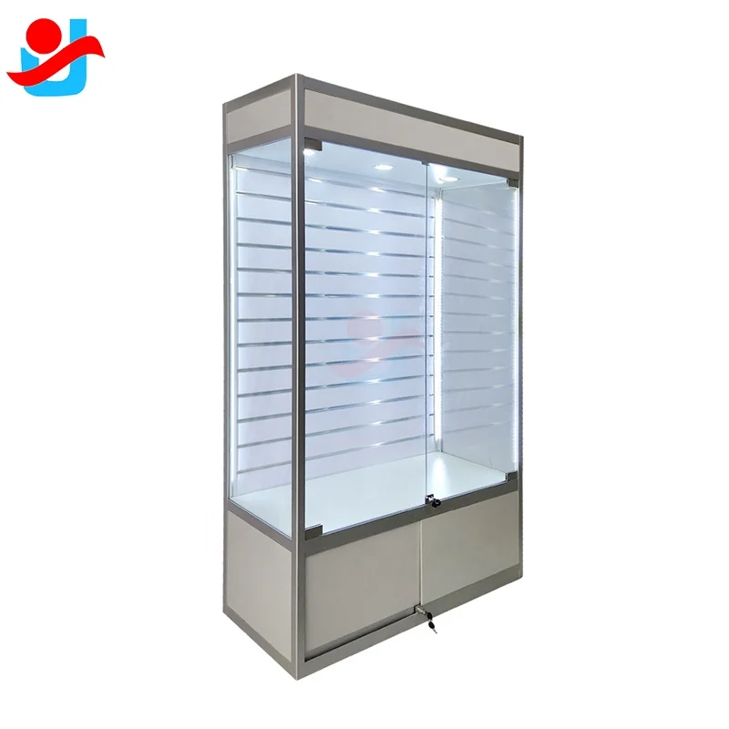 Slat Wall Design Smoke Shop Display Cases Aluminium Cabinet with Glass for Jewelry Store Display Elegant Perfume Shop Interior