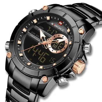 Relojes Hombre Naviforce Men's Sports Watches Multifunctional Date Analog Digital Watch Stainless Steel Waterproof NF9163