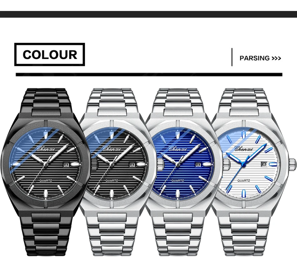 CHENXI 8262 Stainless Steel Quartz Watch for Men, Waterproof Sport