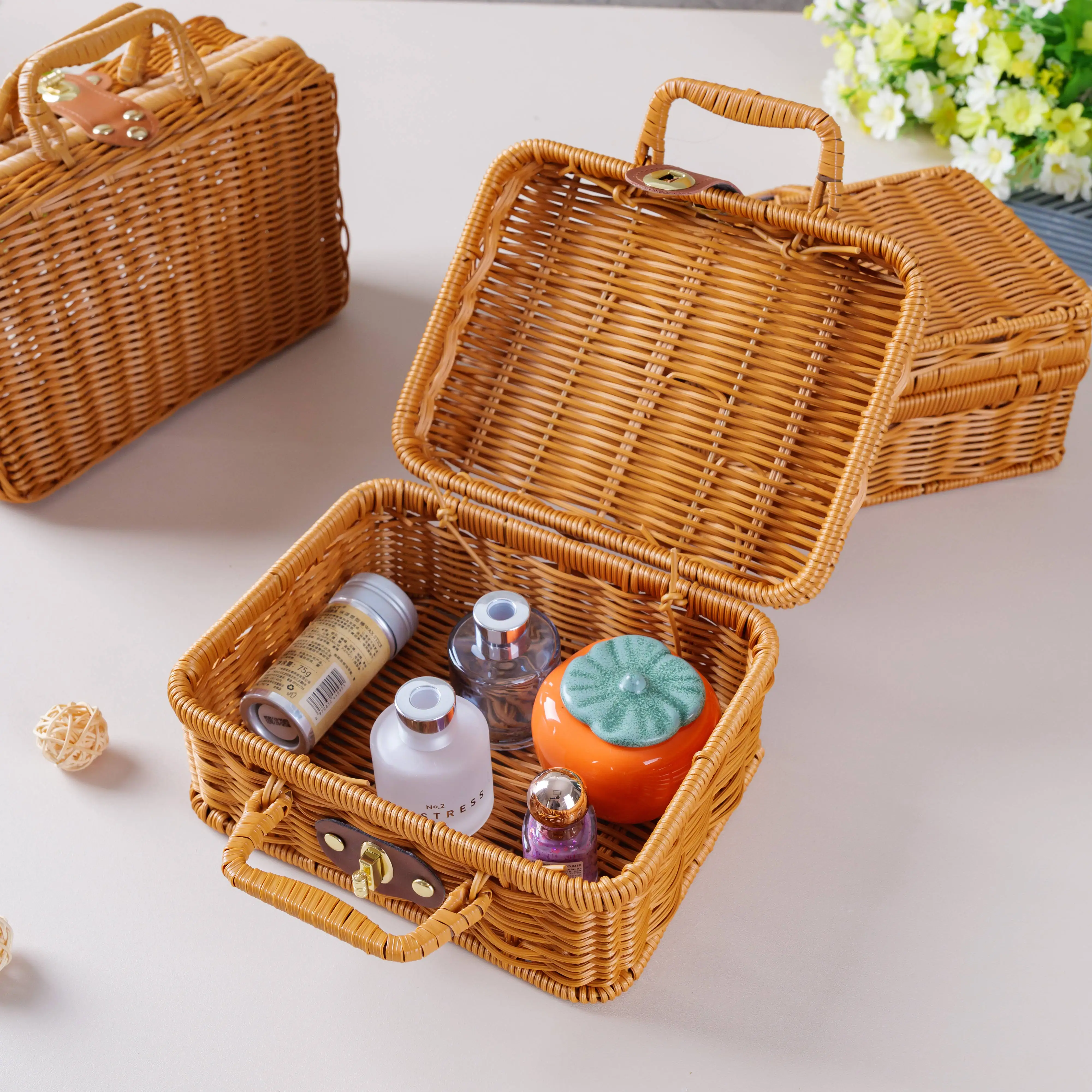 Handmade Natural Rattan Wicker Set Picnic Basket Bulk Wicker Baskets