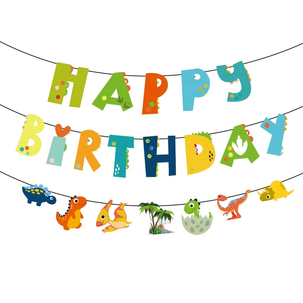 Factory Supply Cartoon Dinosaur Theme Paper Happy Birthday Banners English  Letter Wall Background Decoration - Buy Paper Decorations For  Party,Dinosaur Banner Garland Birthday Decoration,S Paper Banner Hanging  Flag Cake Topper Balloon Chain