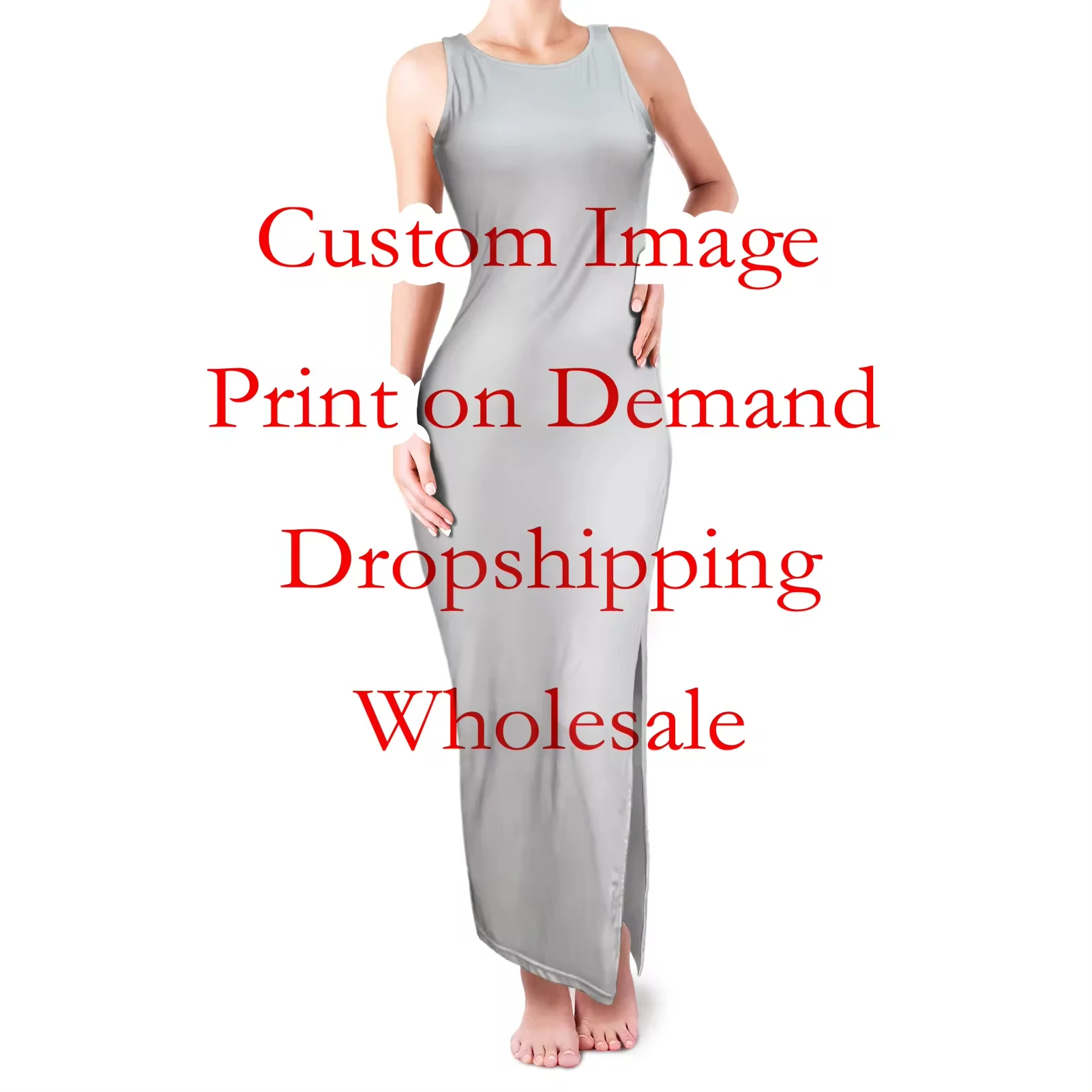 Custom Logo Printing Philippine Independence Day Sleeveless Long Dress Pilipinas Eagle Sexy Round Neck Slit Dress Wholesale