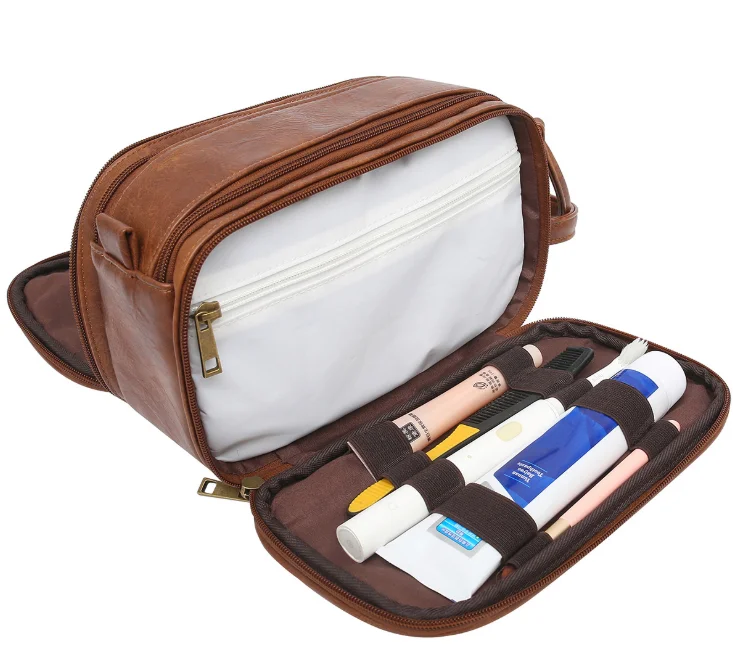 Wholesale Personalized Custom Dopp Kit Organizer Travel Shaving Genuine Leather Cosmetic Bag Toiletry Bag for Men