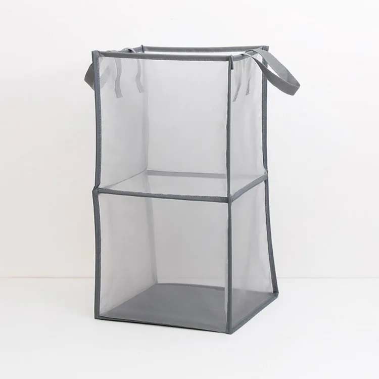 Customized Logo Large Capacity Laundry Baskets Collapsible Dirty Clothes Bag Foldable 2 Compartment Net Laundry Basket
