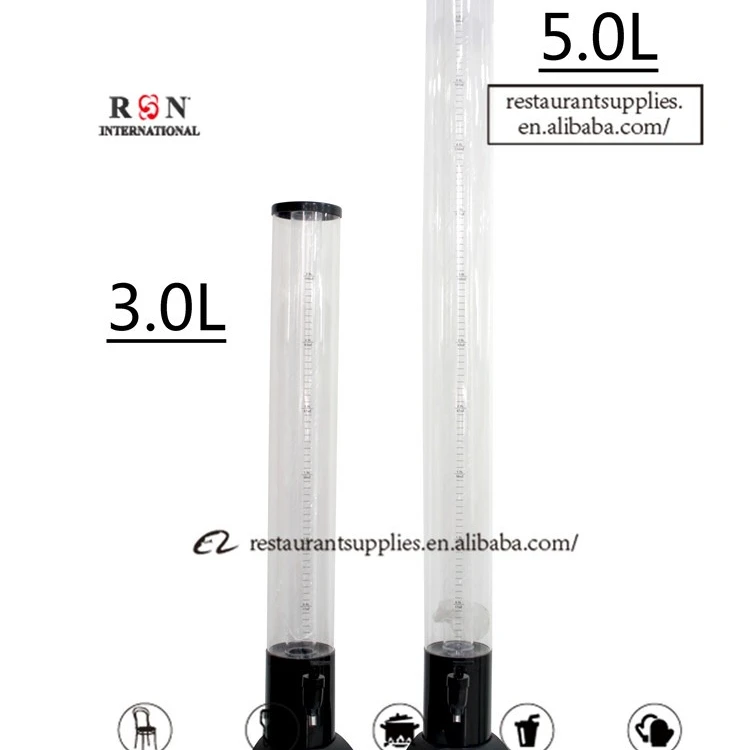 Bar Restaurant Led Lighted Plastic Draft Beverage Juice Beer Tower Machine Barware 5L Liter Cooler Beer Dispenser With Ice Tube