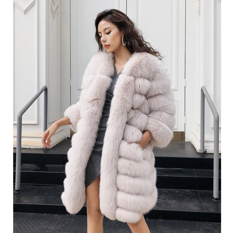 New Arrival Elegant Genuine Fox Fur Jacket Ladies Winter Fluffy Real Fur  Coat Women Long