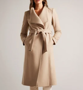 Wholesale Custom Features Ladies Fashion Modern Women's Wool Coat for Autumn and Winter Wool Wrap Coat Camel for Women
