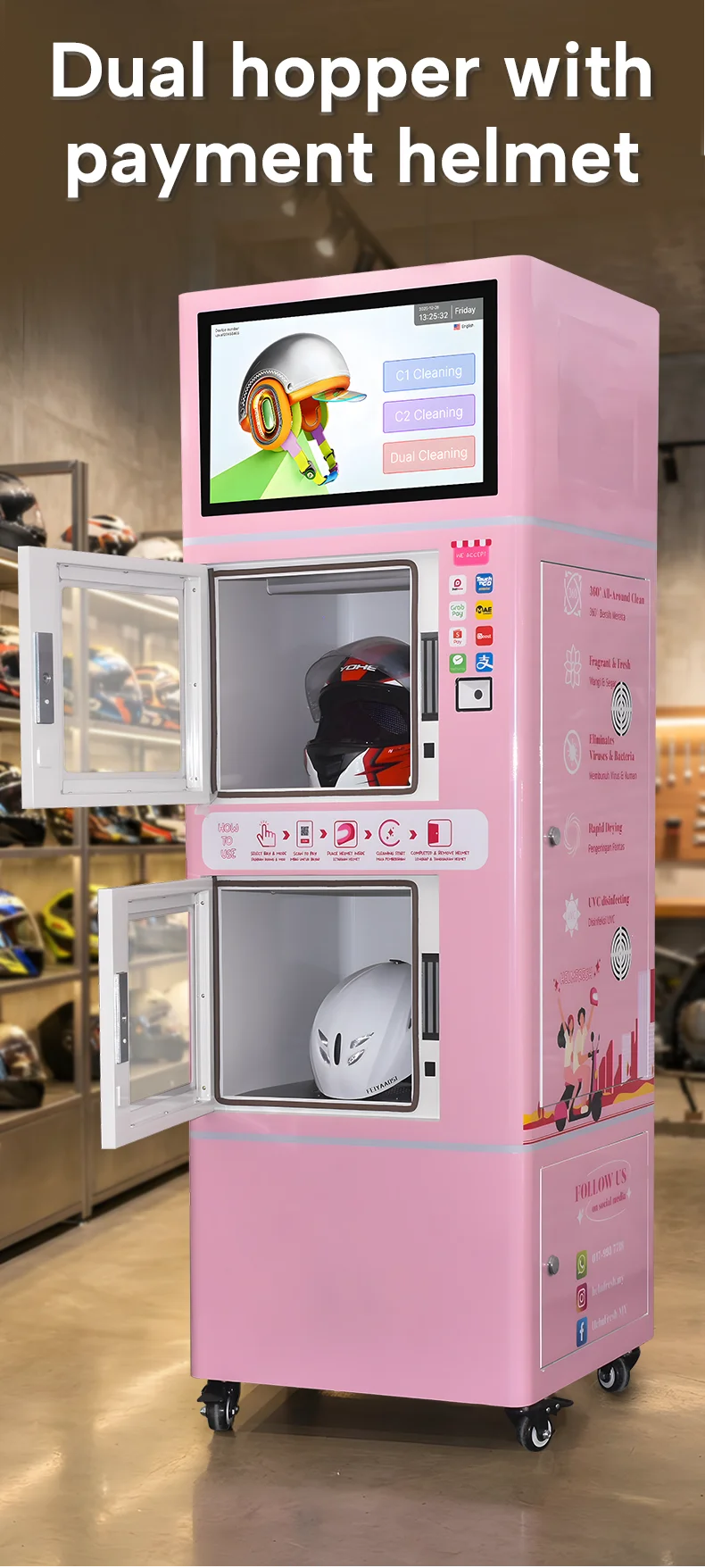 product double bin stainless steel helmet cleaning machine sterilizing dry cleaning sdk enabled cloud based management for motorcycle-0