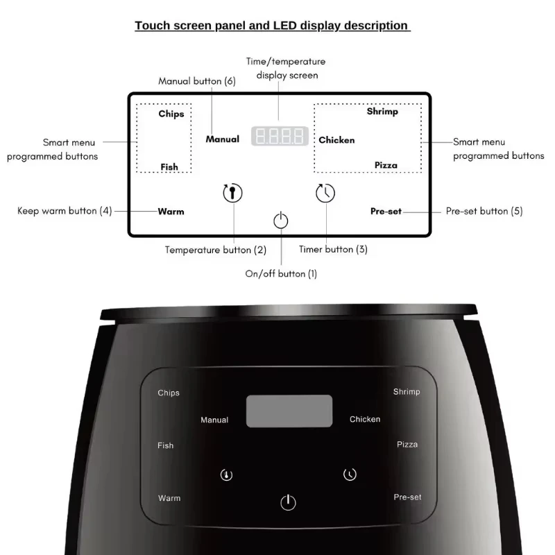 6L Oil-Free Black Air Fryer Oven Multi-Functional LCD Display Electric Air Fryer for Hea aperçu 4