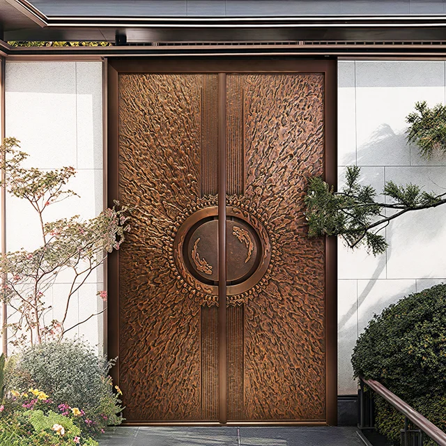 Villa Gate Security Copper Double Open Door Luxury Custom Bronze Door