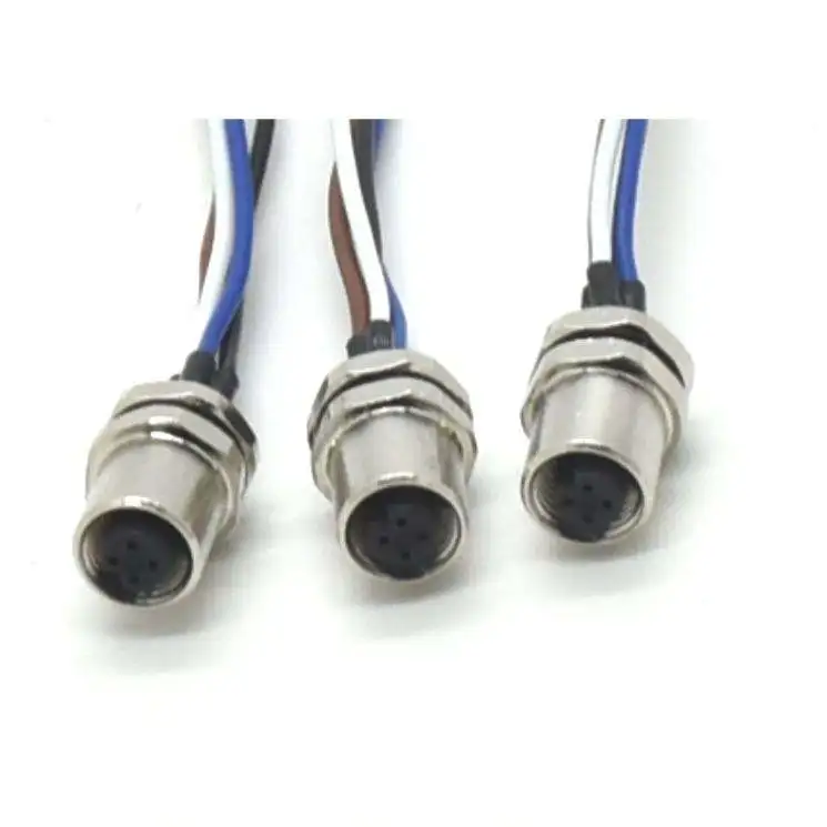 M5 Din Industrial Waterproof 4 Pin Rear Fastened Female Socket Stainless Steel Housing Panel Front Mount Connector