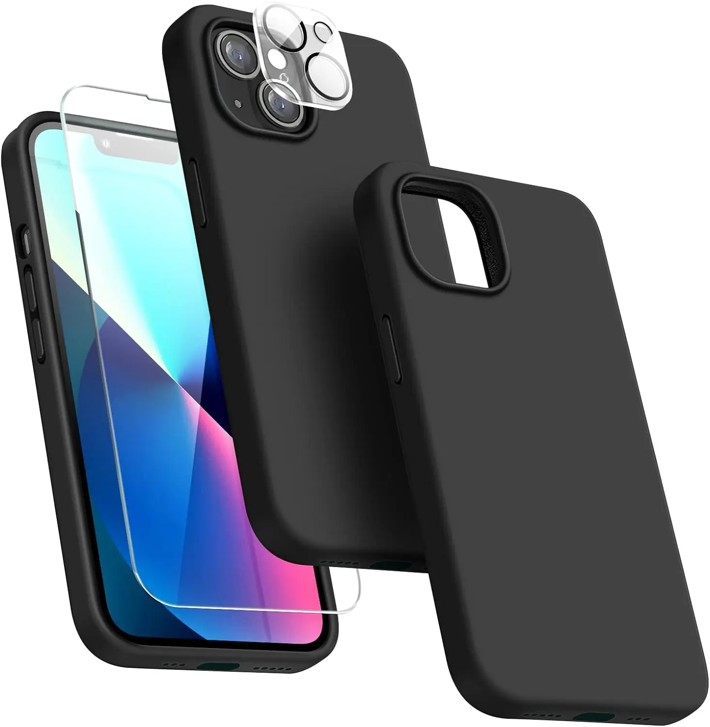 Laudtec 5 in 1 Designed for iPhone 16 Case with 2 Pack Screen Protector + 2 Pack Camera Lens Protector Liquid Silicone Case