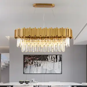 Hotel Decorative Lighting Living Room Rectangle Stainless Steel Ceiling K9 Crystal Gold Modern Luxury Chandeliers
