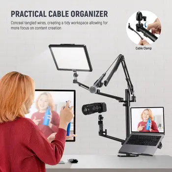 NEEWER DS007 Overhead Camera Stand Desk Mount Rig with 4 Arms for Photography Video Light Ring Light Phone Mount Webcam Mic detail image