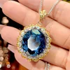 Blue pointed crystal pendant with Chopin chain