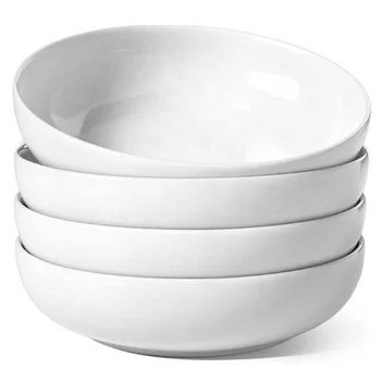 Juego De 4 Cuencos De Cerámica Blanca De 8 Pulgadas - Ideal Para Pasta, Ensalada Y Sopa