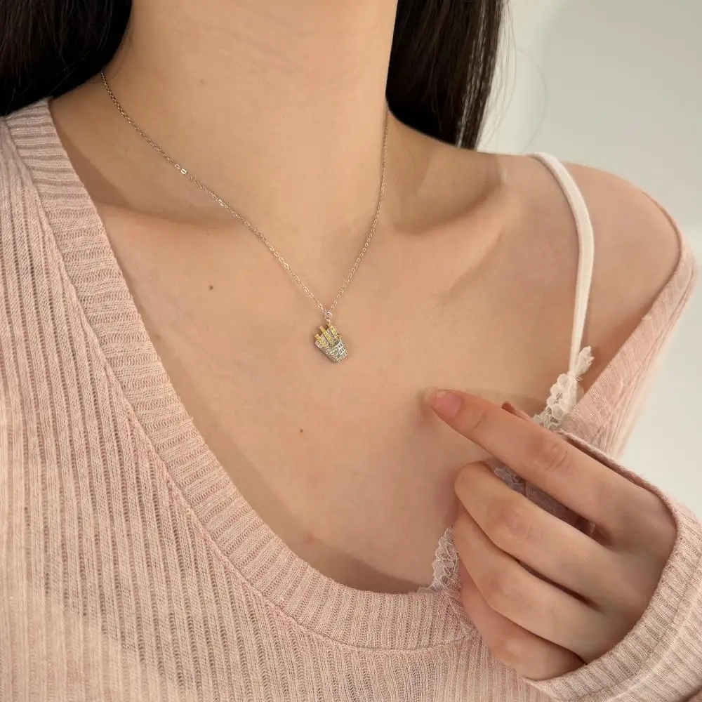 KAKODIY cartoon style 925 sterling silver fine Jewelry for Women 5A cubic zirconia pendant French fries shape necklace detail 5