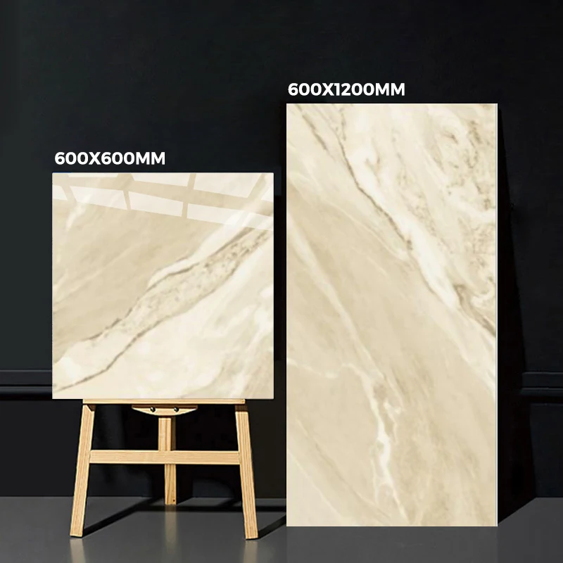 Foshan Home Cream Marfil Ceramic Floor Tile 600mm Polished Porcelain Tiles for Living Room Modern Design with High Quality