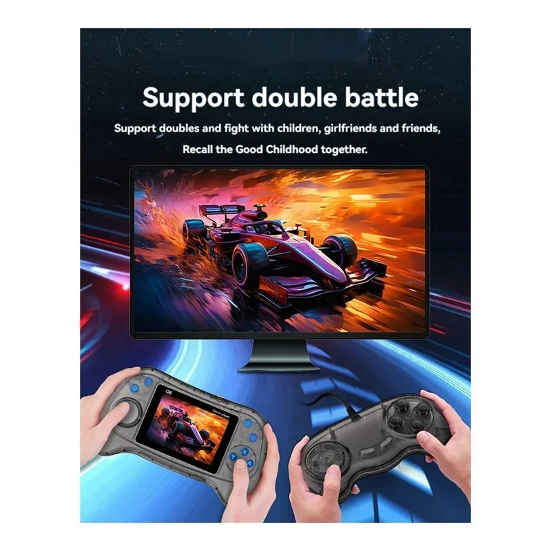 Q8 Retro Game Console Handheld Transparent Digital Video Game Player 3 Inch Screen 800 Games in 1 TV Output Support 2 Players