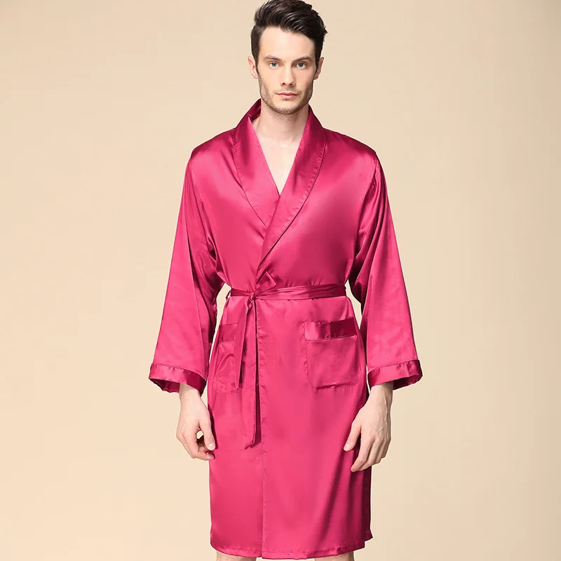 Plus Size Red Sexy Night Male Dress Men Satin Kimono Robe Satin Bathrobe Men