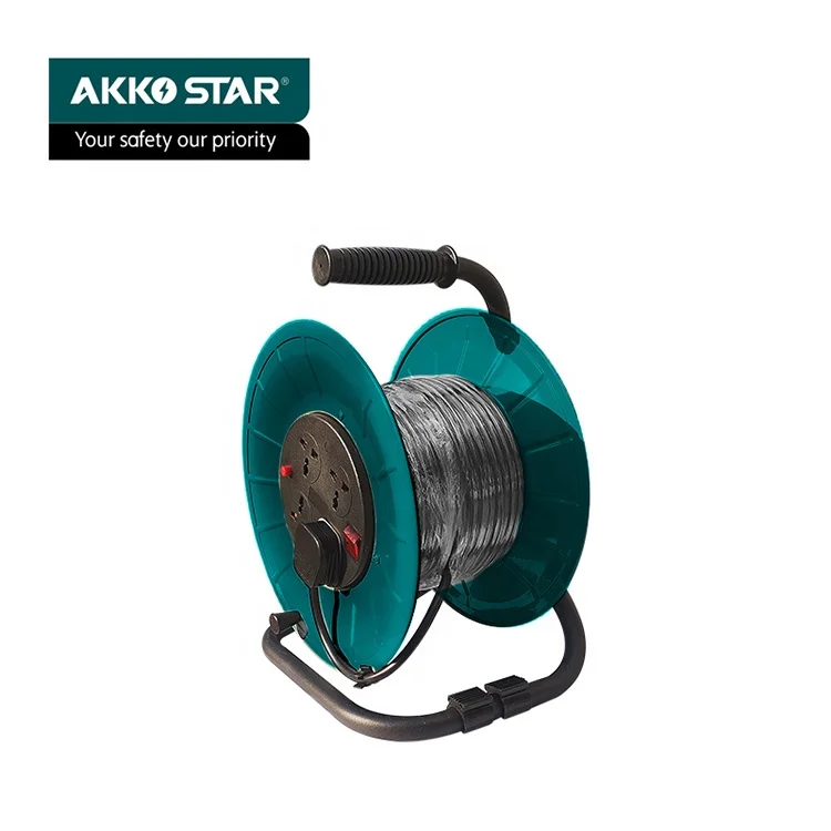 AKKO STAR Heavy Duty Industrial Electric Extension Cord Cable Reel 4 Outlet Sockets with 25m Cable
