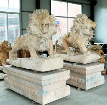 Outdoor Natural Marble Lion Life Size Marble Lion Sculpture Decoration Statue Stone Animal Lion