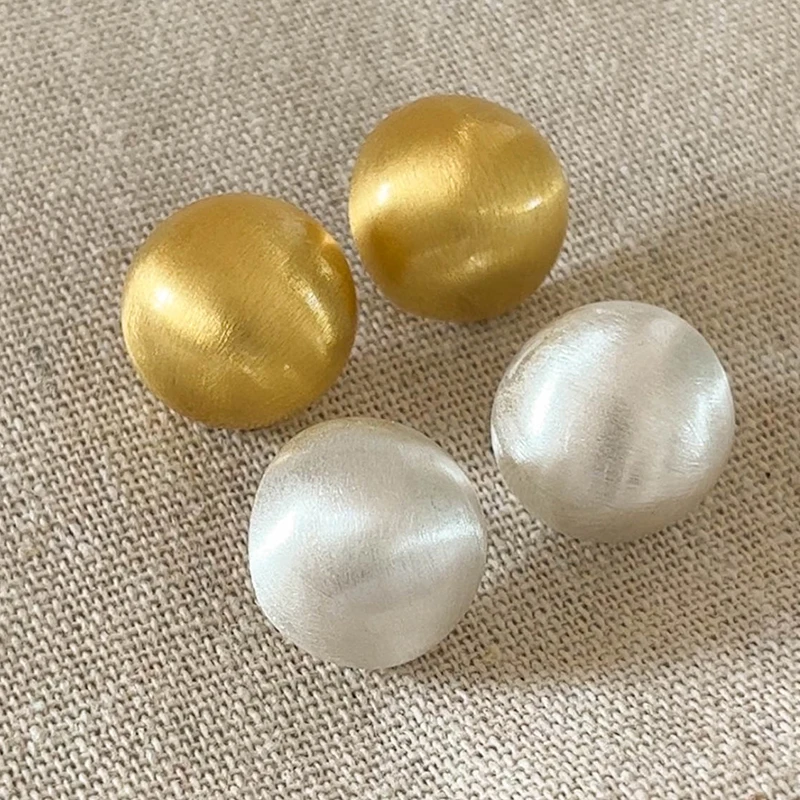 Brushed Wire Drawing Round Circle Sphere Ball Earrings Hollow Gold Plated Stud Earrings for Women Korean Chic Simple Jewelry Hot
