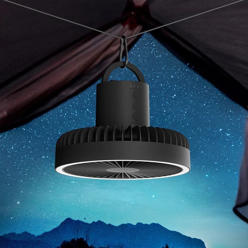 OEM Outdoor Camping Ceiling Fan with LED Light USB 10000mAh Large Battery Foldable Fan Portable Rechargeable Fan