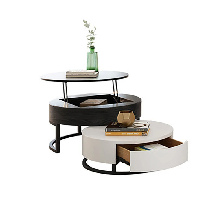Extensible Tables Basses Relevable Moderne Marbre or Ronde Pour Salon Coffee Table