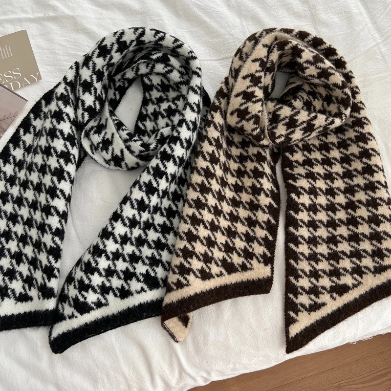 Высококачественные теплые хлопковые трикотажные шарфы Роскошные модные зимние женские клетчатые
