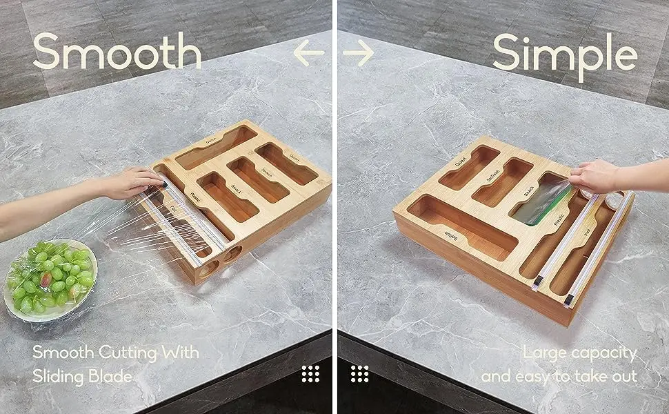 Kitchen Accessories Multifunction Bamboo 6 In 1 Drawer Ziplock Storage ...