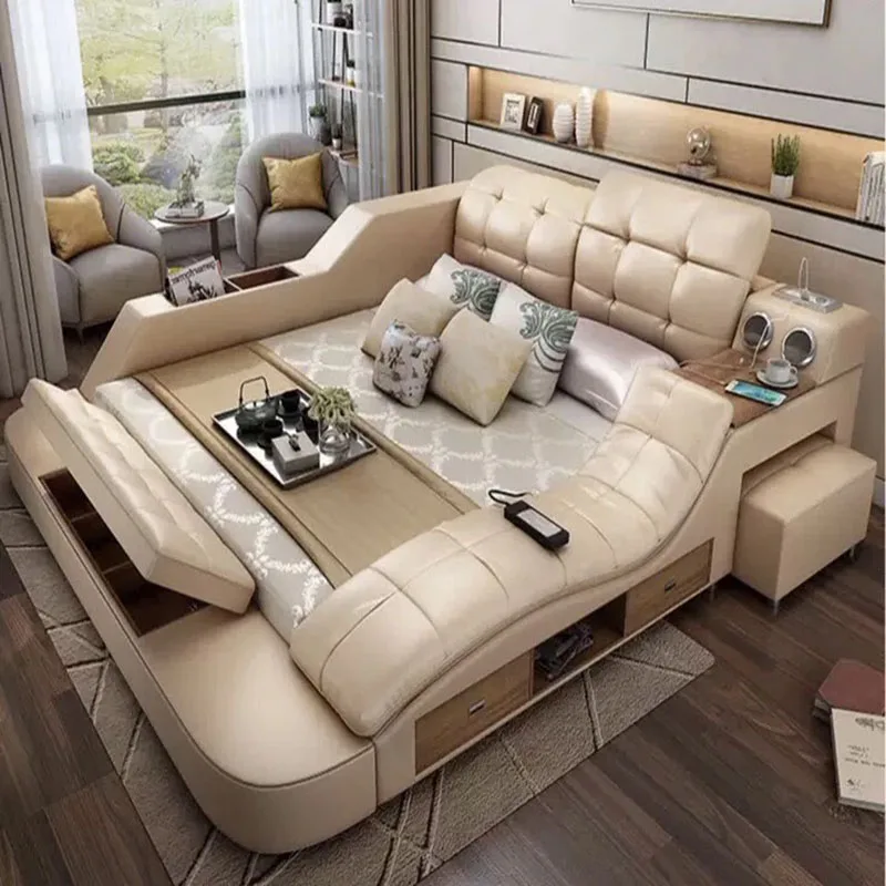Modern and Simple Massage Function Tatami Fabric Wedding Bed Cotton and  Large Apartment Master Bedroom Double Bed