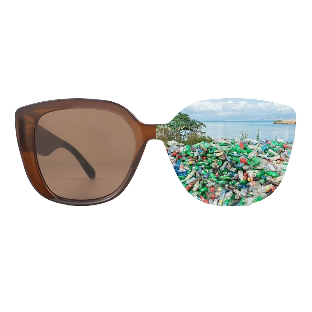 Wholesale Recycled Ocean Plastic Sunglasses with Polarized Shade RPET  Materials Blue/Gray/Coffee Frame for Eyewear Production