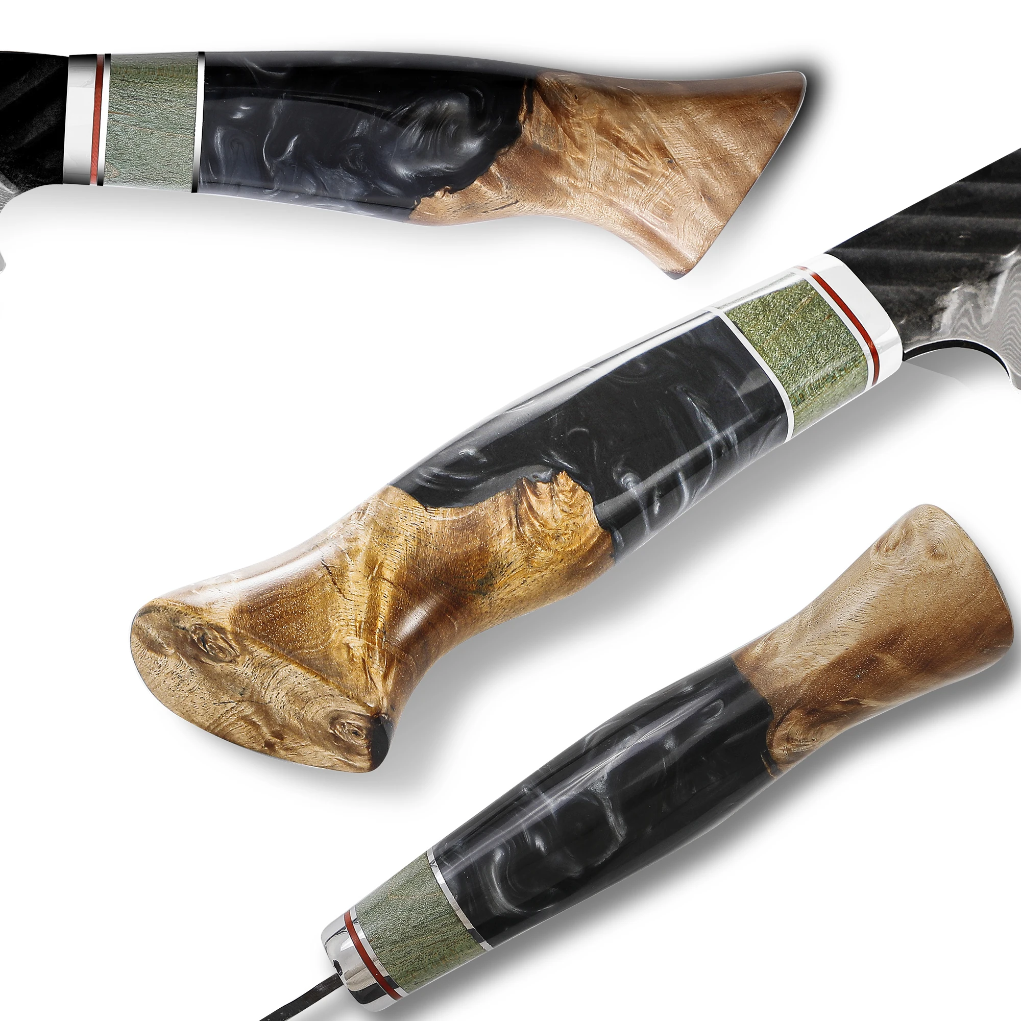 SHANGDAO 7,5 Zoll Santoku-Messer, Kochmesser, Profi-Küchenmesserset mit Harzgriff, 67 Lagen Damaststahl und Lederscheide_voghion.com