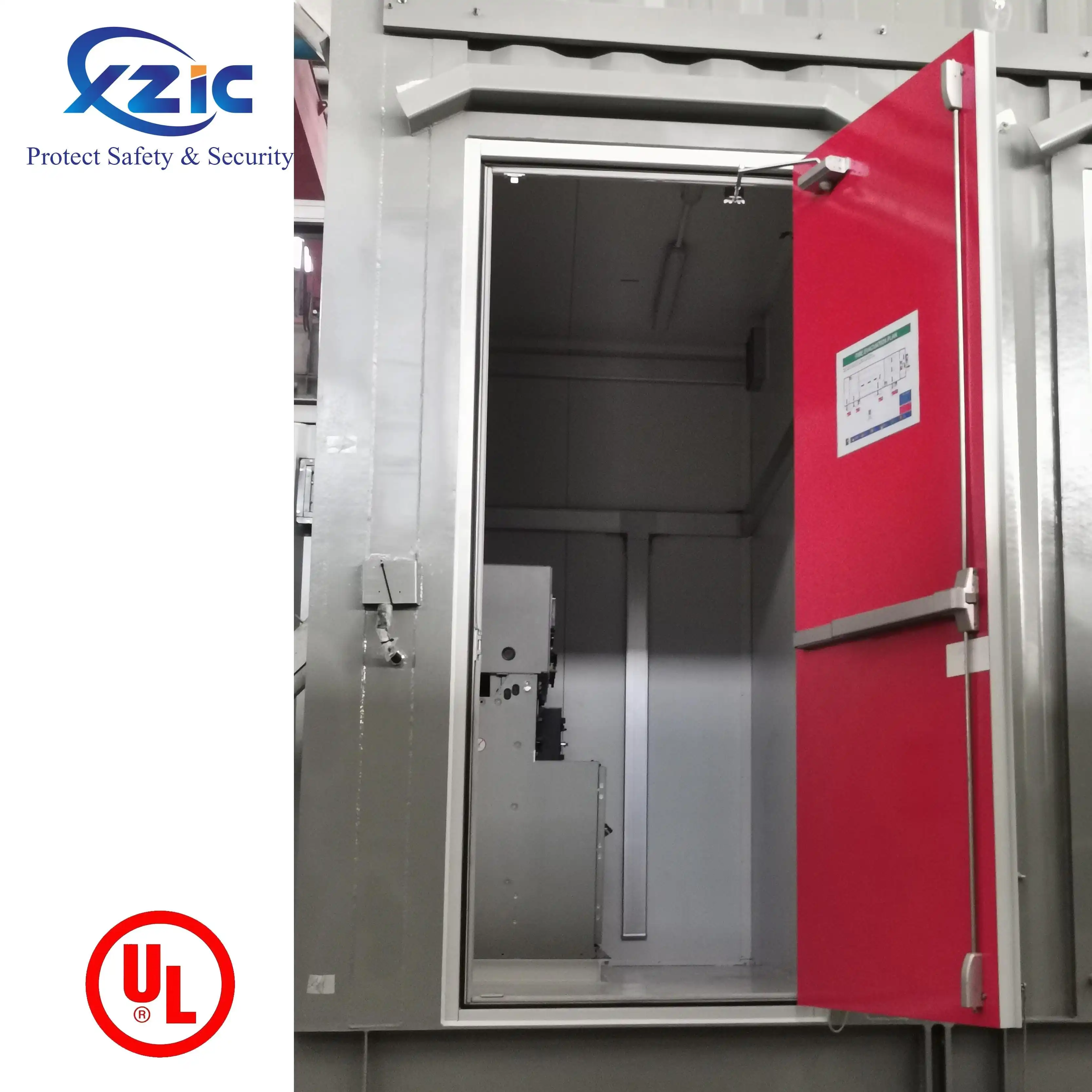 UL Fire Resistant Door With Panic Push Bar and Glass Steel Hollow Metal Commercial